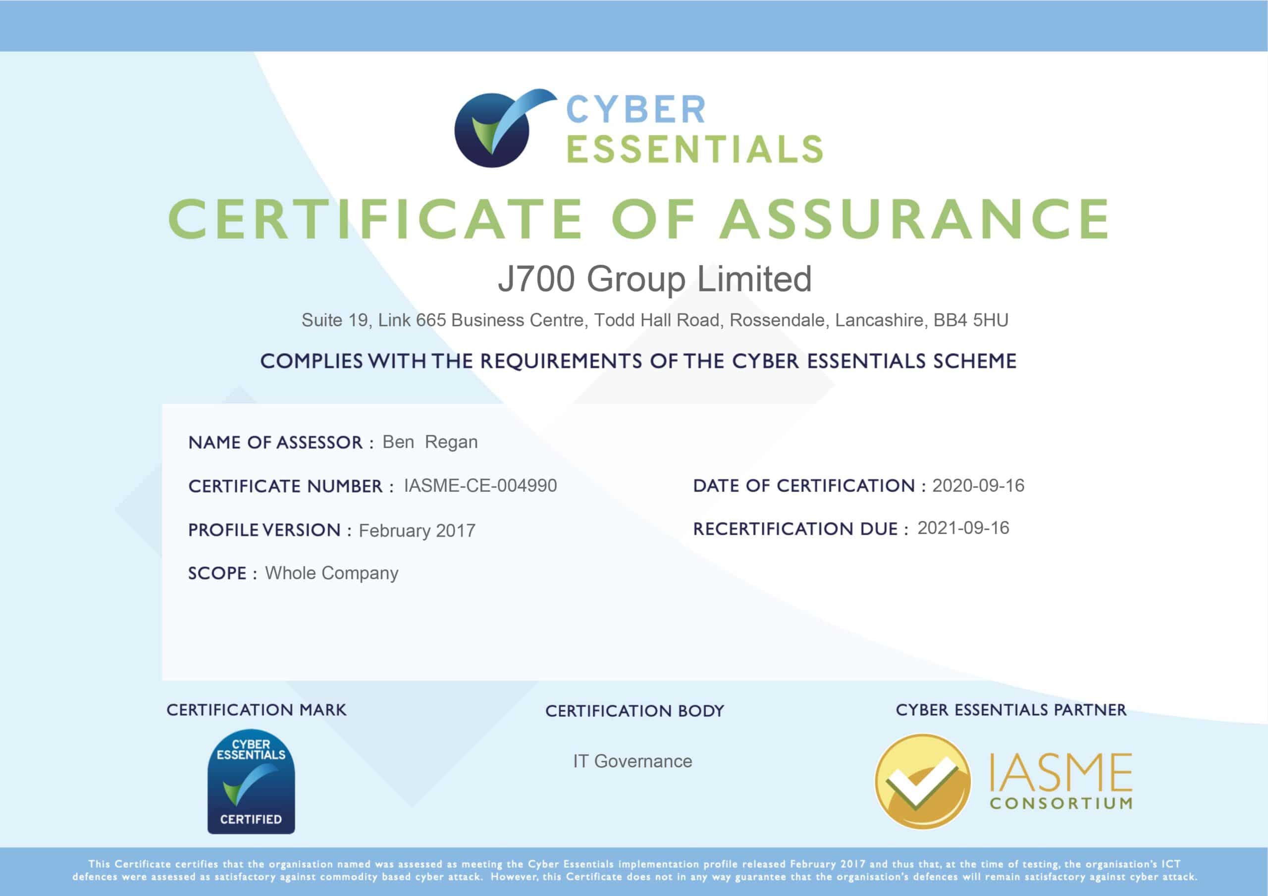 J700 Group Continues to Protect with Cyber Essentials Status